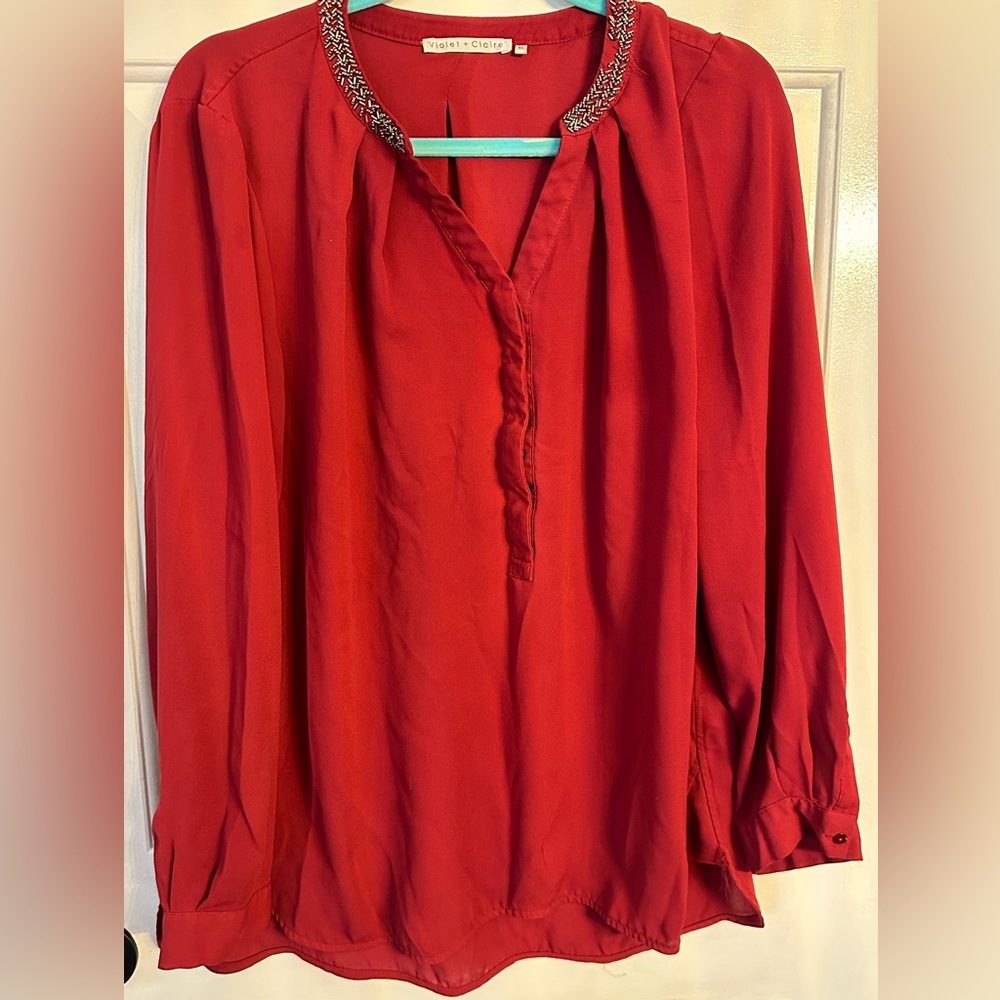 Women’s Merlot, XL,blouse with beautiful and classy beaded neck line.Gently worn